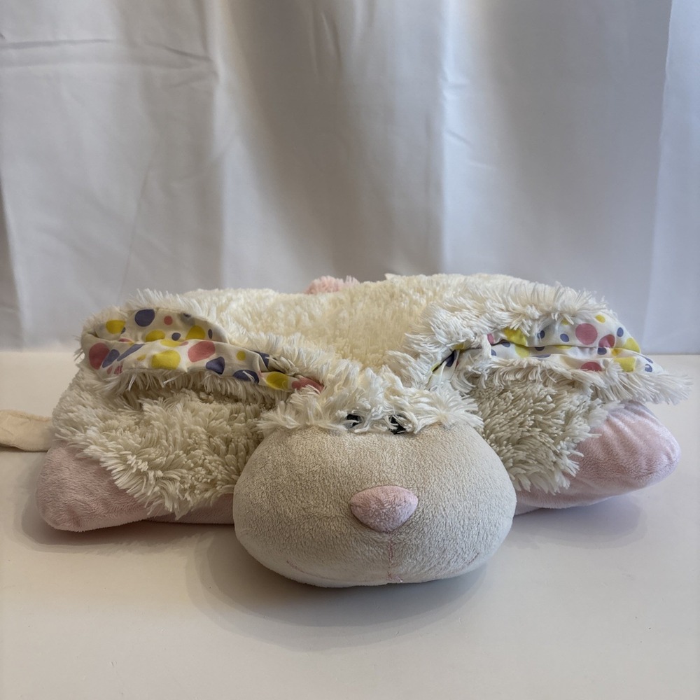 VTG 2010 Pillow Pets Bunny Rabbit Plush White Pink Spotted Ears Polka Dot